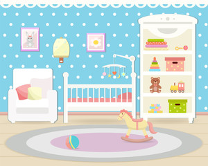 Baby room interior. Flat design.