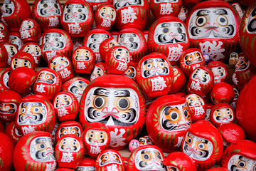 daruma or red-painted good-luck doll in Japan