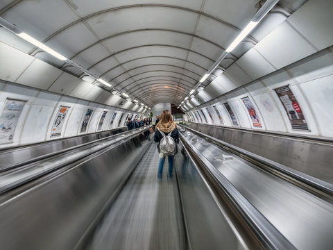 Prague subway escalator