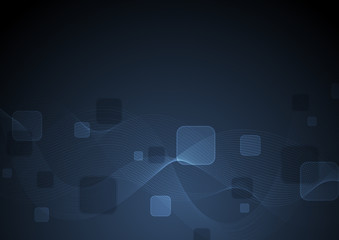 Fototapeta premium Dark blue abstract squares and waves background