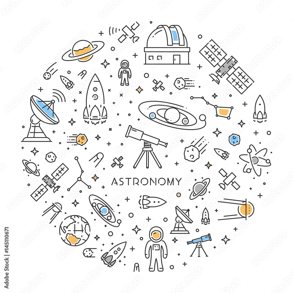 Wall mural round line web concept for astronomy