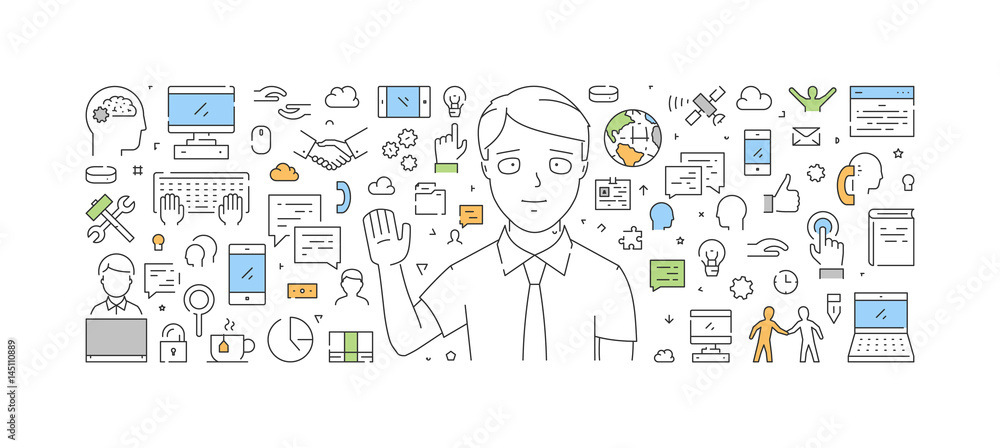 Poster vector line web concept for support