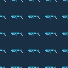 Vector seamless whale pattern. Ocean or sea background