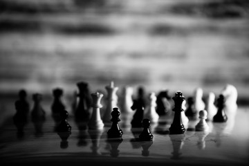Chess strategy concept is on the bright background