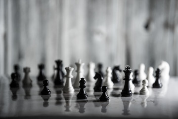 Chess strategy concept is on the bright background