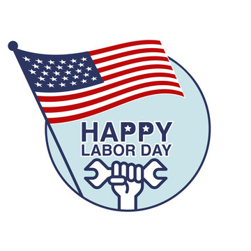 Labor Day, September 7th, American Labor day design. Beautiful USA flag Composition. Labor Day poster design with hand and wrench