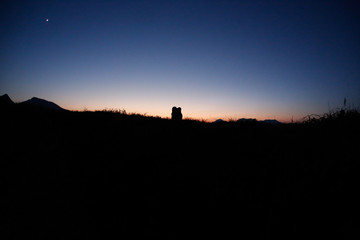 Dusk silhouette seen from the hill