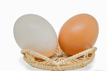 Duck Eggs and Chicken eggs on white background