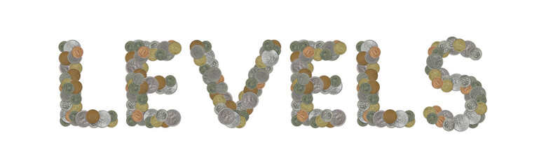 LEVELS  – Coins on white  background