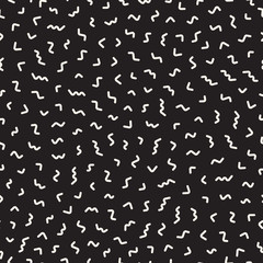 Scattered Geometric Line Shapes. Abstract Background Design. Vector Seamless Black and White Pattern.