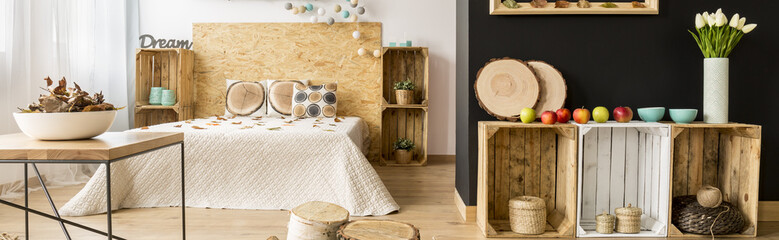 Bright bedroom with atumnal decorations
