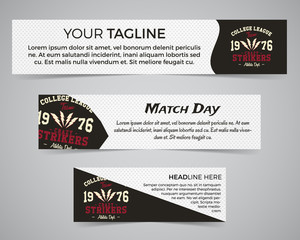 Set of American football banner template with soccer logo, label and badge. Stylish bright identity design. Best for sport magazines on web or print. Usa sports elements, print, typography. Vector