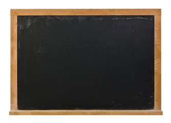 Empty black chalkboard with a wooden frame isolated on white with copy space