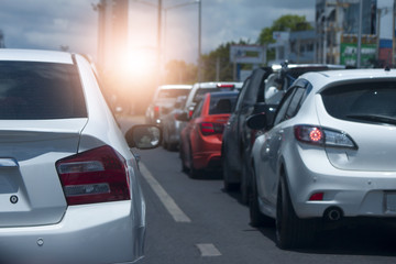 Car on the road stop by traffic jam or move trip to travel.