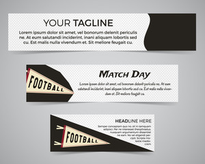 Set of American football banner template with soccer logo, label and badge. Stylish bright identity design. Best for sport magazines on web or print. Usa sports elements, pennant, typography. Vector