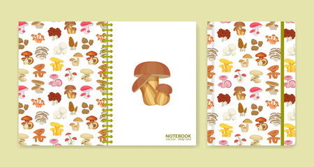 Cover design for notebooks or scrapbooks with mushrooms