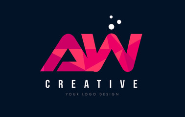 AW A W Letter Logo with Purple Low Poly Pink Triangles Concept