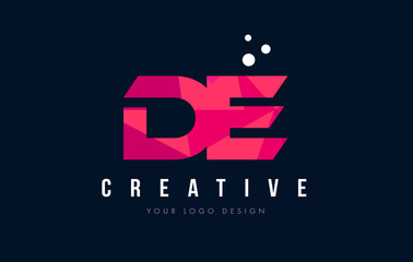 DE D E Letter Logo with Purple Low Poly Pink Triangles Concept