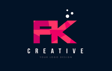 FK F K Letter Logo with Purple Low Poly Pink Triangles Concept