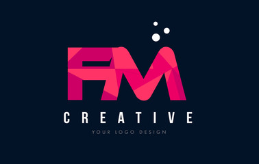 FM F M Letter Logo with Purple Low Poly Pink Triangles Concept