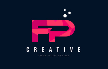 FP F P Letter Logo with Purple Low Poly Pink Triangles Concept