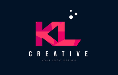KL K L Letter Logo with Purple Low Poly Pink Triangles Concept