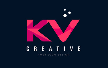 KV K V Letter Logo with Purple Low Poly Pink Triangles Concept