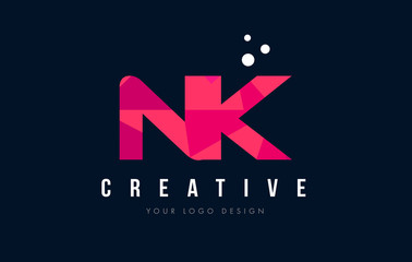 NK N K Letter Logo with Purple Low Poly Pink Triangles Concept