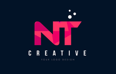 NT N T Letter Logo with Purple Low Poly Pink Triangles Concept