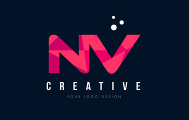 NV N V Letter Logo with Purple Low Poly Pink Triangles Concept