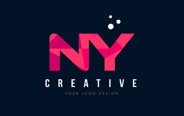NY N Y Letter Logo with Purple Low Poly Pink Triangles Concept
