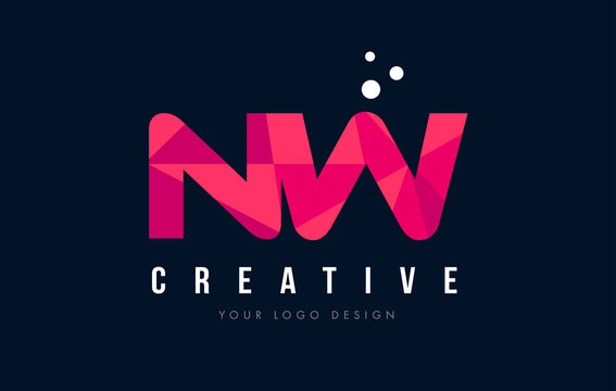 NW N W Letter Logo with Purple Low Poly Pink Triangles Concept