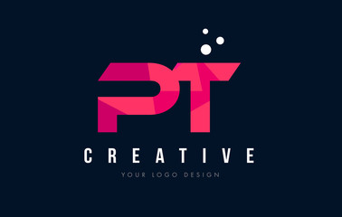 PT P T Letter Logo with Purple Low Poly Pink Triangles Concept