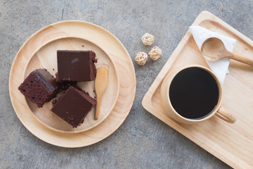 Chocolate cake and a cup of coffee