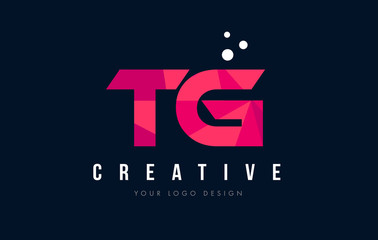 TG T G Letter Logo with Purple Low Poly Pink Triangles Concept