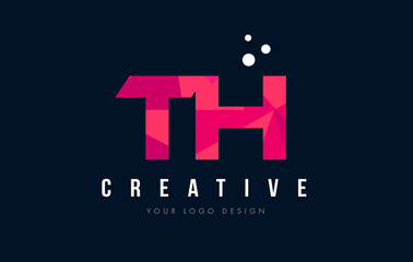 TH T H Letter Logo with Purple Low Poly Pink Triangles Concept © twindesigner