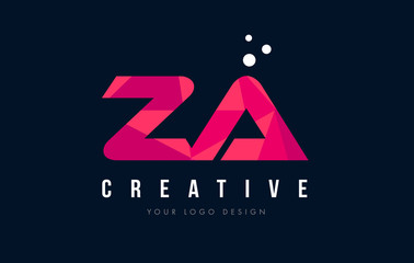 ZA Z A Letter Logo with Purple Low Poly Pink Triangles Concept