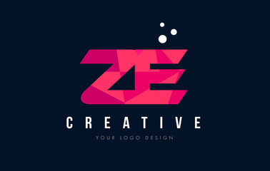 ZE Z E Letter Logo with Purple Low Poly Pink Triangles Concept