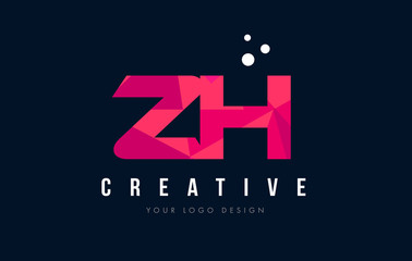 ZH Z H Letter Logo with Purple Low Poly Pink Triangles Concept
