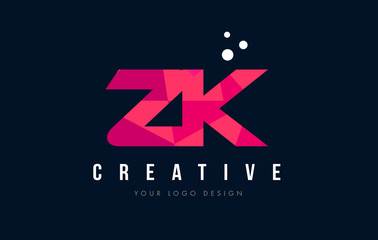 ZK Z K Letter Logo with Purple Low Poly Pink Triangles Concept