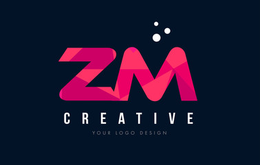 ZM Z M Letter Logo with Purple Low Poly Pink Triangles Concept