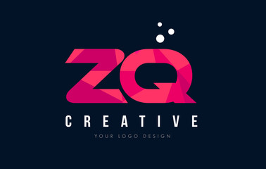 ZQ Z Q Letter Logo with Purple Low Poly Pink Triangles Concept