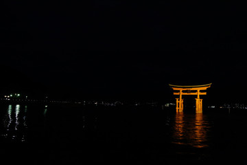 夜の宮島の大鳥居