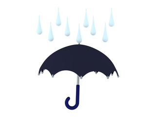3D Illustration of umbrella with raindorps above it