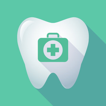Long shadow tooth with  a first aid kit icon