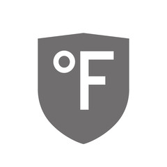 Isolated shield with  a farenheith degrees sign