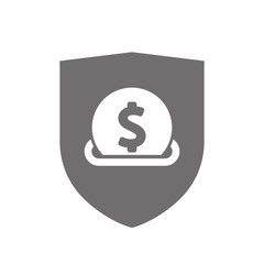 Isolated shield with  a dollar coin entering in a moneybox