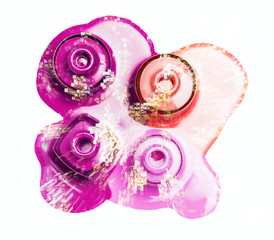 Double exposure: Spilled nail polish and a background