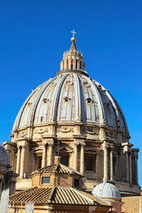 Fototapeta na wymiar View to the Dome of the the St. Peter's Basilica. Vatican. Rome. Italy