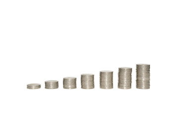 Stack of coins on white isolated.